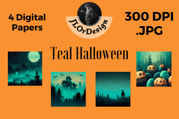 4 Teal Halloween Digital Papers: Modern & Versatile Design Assets