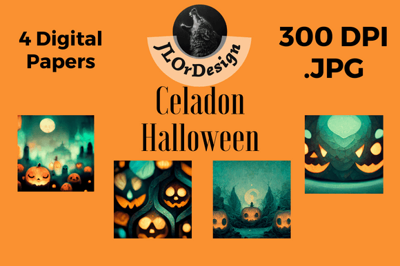 Celadon Halloween Digital Papers for Modern Design