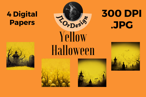 Elevate Seasonal Designs with 4 Yellow Halloween Digital Papers