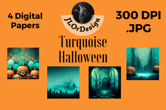 Elevate Your Spooky Designs with 4 Turquoise Halloween Digital Papers