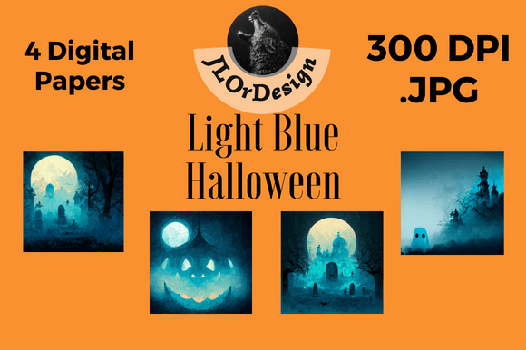 Elevate Your Spooky Season: 4 Light Blue Halloween Digital Papers
