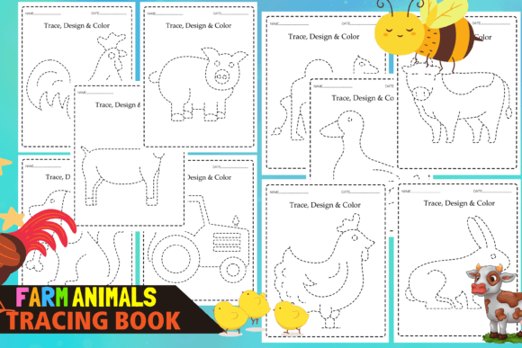 Farm Animals Trace and Color: A Creative Asset for Modern Design