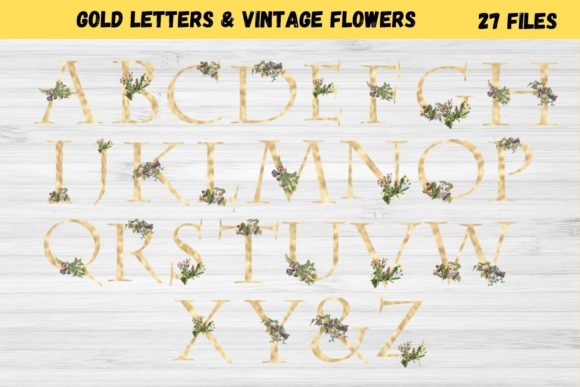 Gold Foil Alphabet with Vintage Flowers